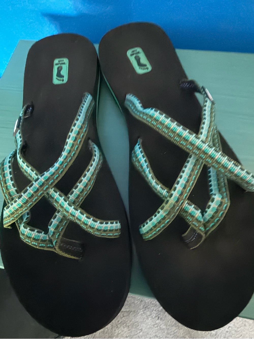 Reva- Women’s Black Flip Sandals with Teal Straps